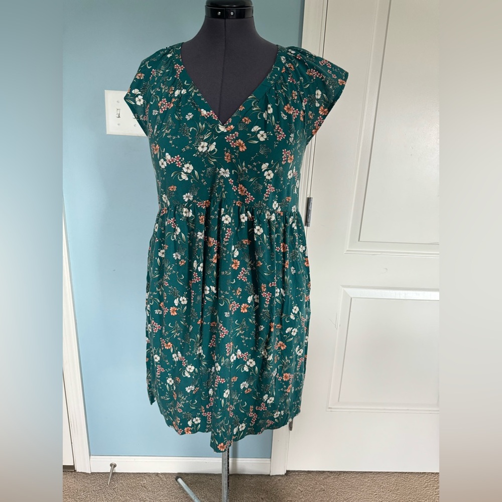 Old Navy Teal Floral Flutter Sleeve Dress
